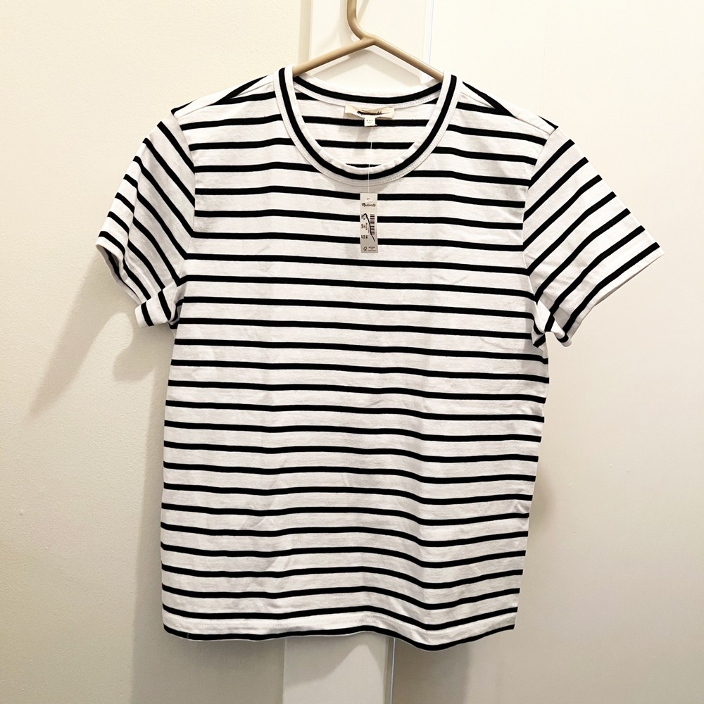 Madewell‎ Perfect Cotton Crewneck Tee XXS White Black Casual Basic Layering